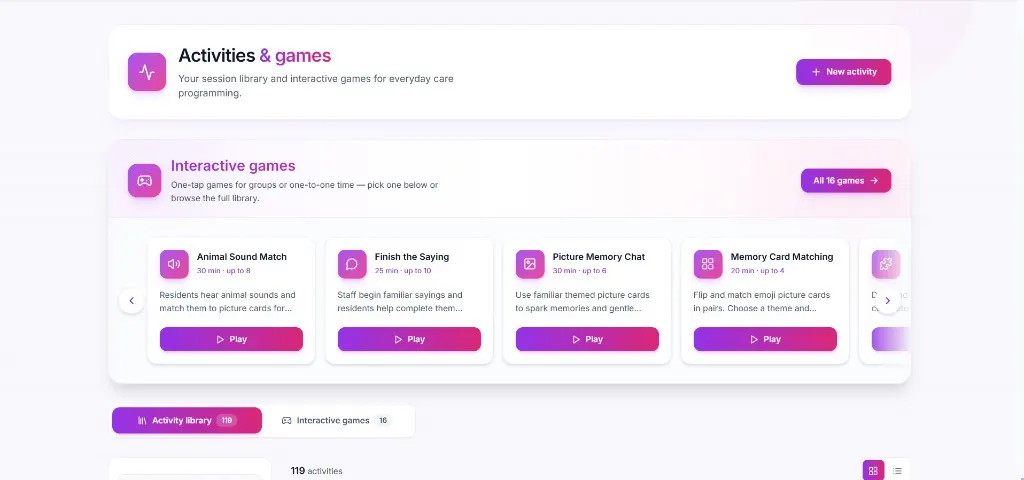 Activity Planner Activities library and interactive games